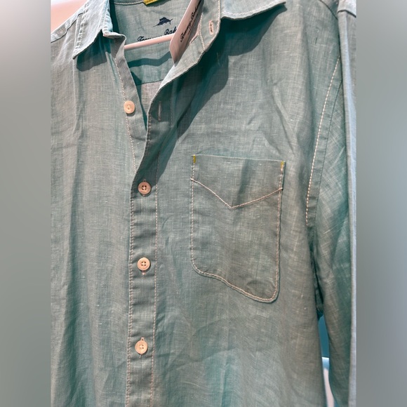 NWT Tommy Bahama Linen Button Up Dress Shirt Seaglass Breezer Long Sleeve Medium - Picture 6 of 8